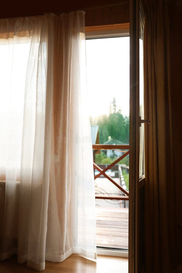 Open Balcony Door with Curtain Stock Photo Image of indoors, decor
