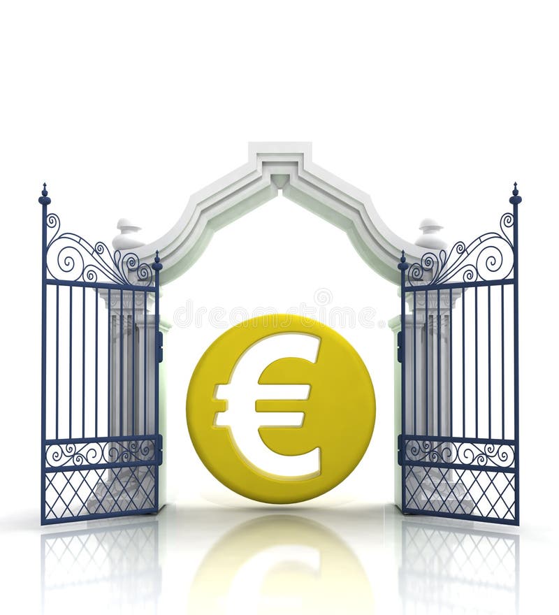Open Baroque Gate With Euro Coin Stock Illustration Illustration
