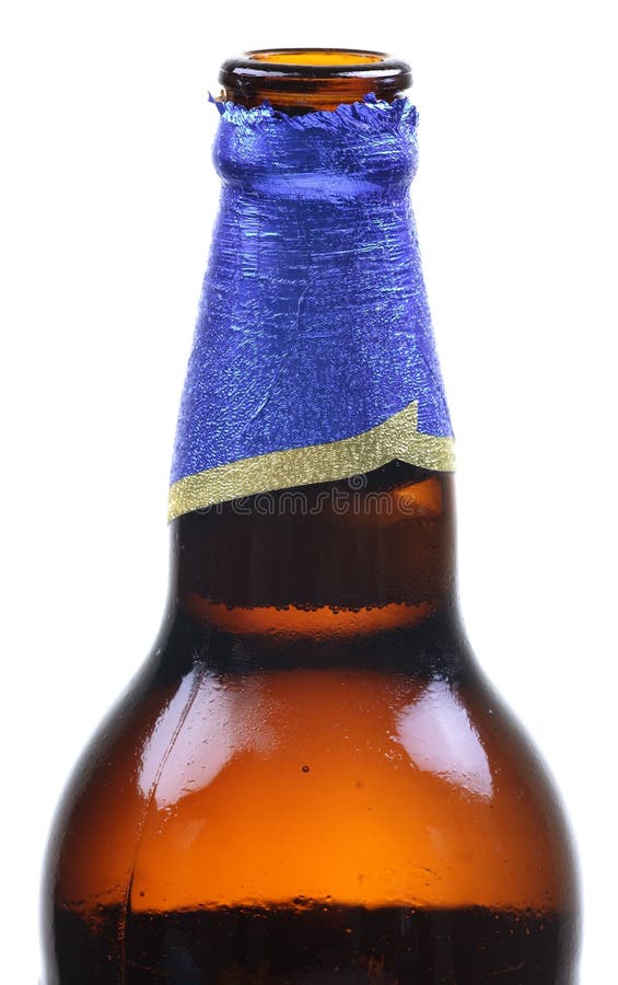 Open beer bottle isolated on white background.