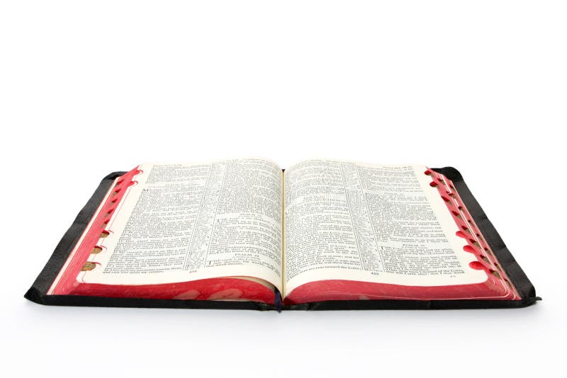 Bibbia aperta, colata di morbida ombra su sfondo bianco.