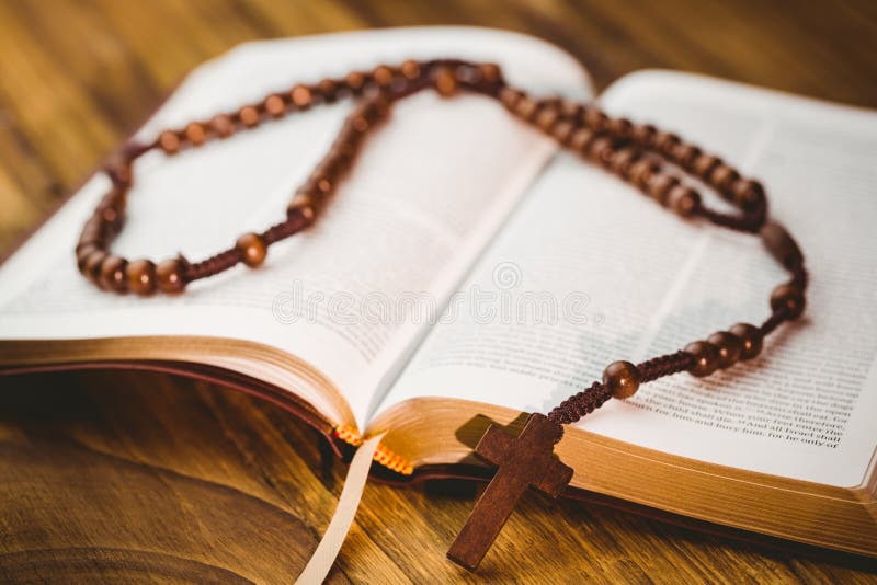 Open Bible with Rosary Beads Stock Photo Image of people, crown 51086156