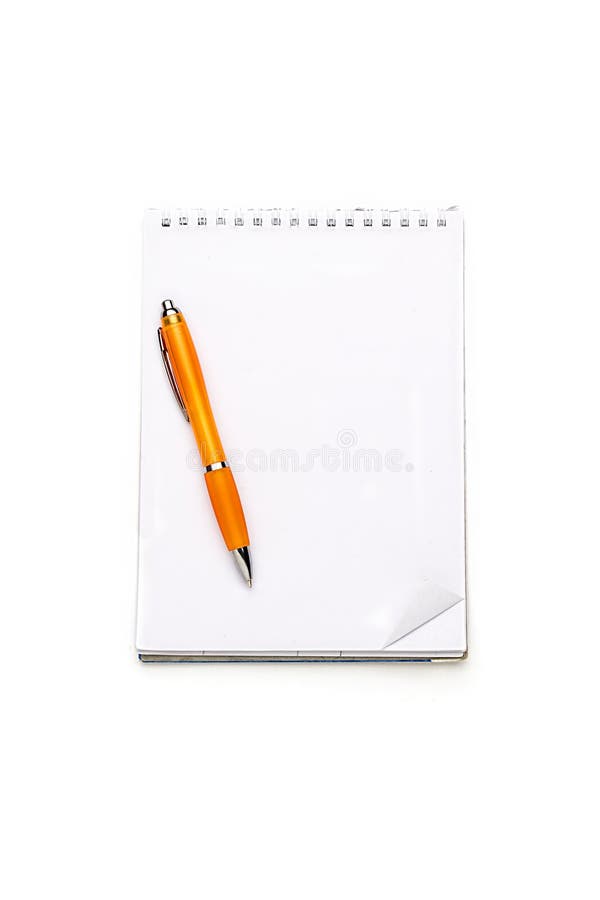 Open blank note pad with ring binder and ball pen