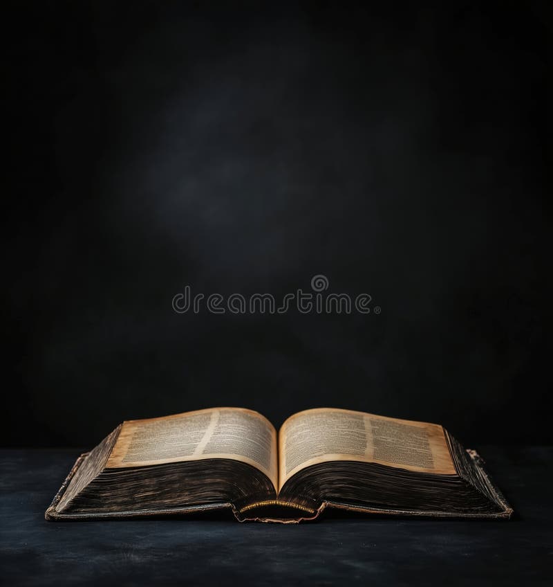 Open book with aged pages on dark background royalty free stock image