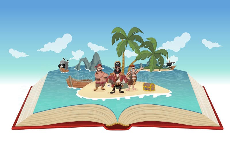 Open Book with Cartoon Pirates Stock Vector - Illustration of adventure,  horizon: 78981911