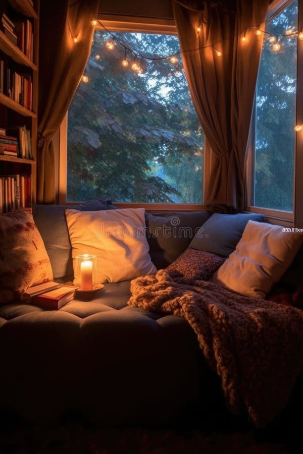 Cozy Reading Nook by a Window in the Cabin Stock Illustration ...