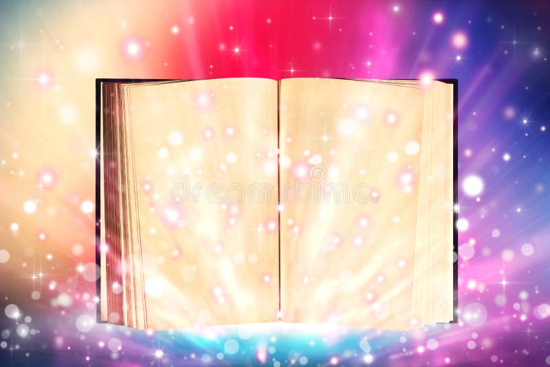 Open book emitting sparkling light royalty free stock image