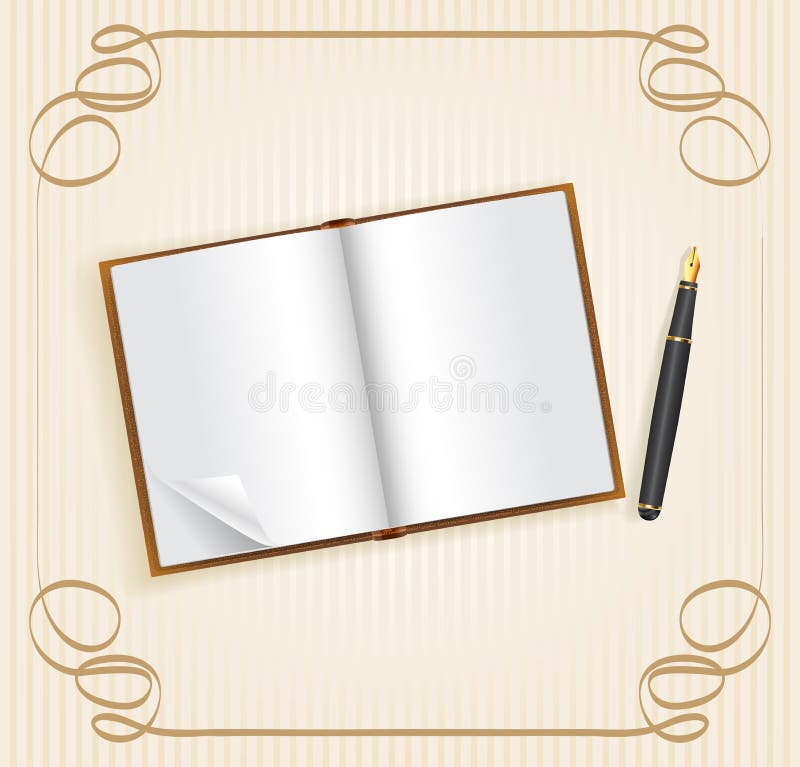 Open Book with Empty Space for Text and Pen Stock Vector - Illustration of  aged, frame: 67992402