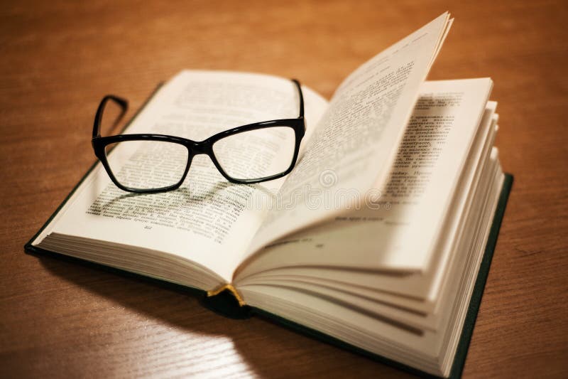 Open Book with Glasses on Top Stock Image Image of glass, learning