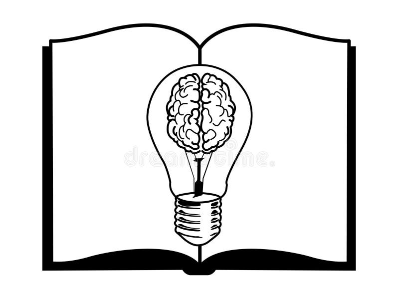 Open book with a glowing brain royalty free illustration