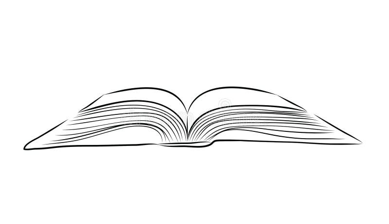 Open Book Outline Clipart Drawing Illustration / (Instant Download) 