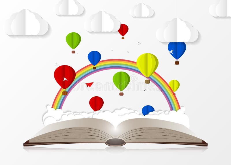 Open book with hot air balloons. Paper style. Vector vector illustration Open book with hot air balloons. Paper style. Vector vector illustration