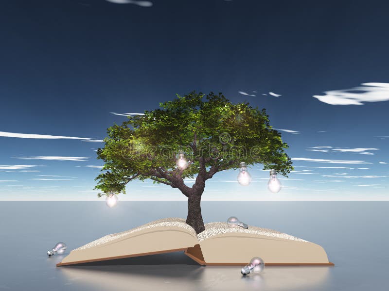 Open book light bulb tree vector illustration