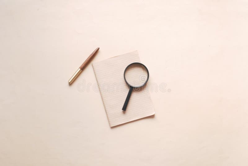 Open Book and Magnifying Glass on Table. Stock Photo Image of search