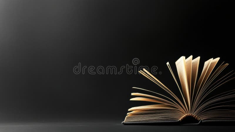 Open book with pages fanned out, dark background royalty free stock image