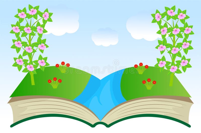 Open Book With Tree And Flowers. Stock Illustration - Illustration of