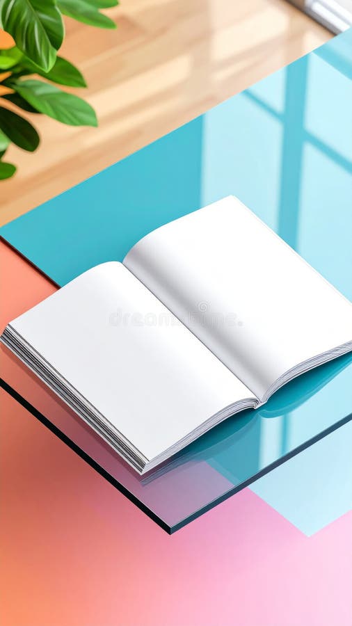 Open Book on Teal and Pink Glass Surface stock illustration