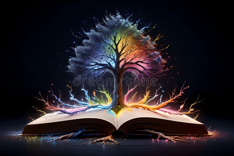 Open book and tree of knowledge, abstract background royalty free stock photos