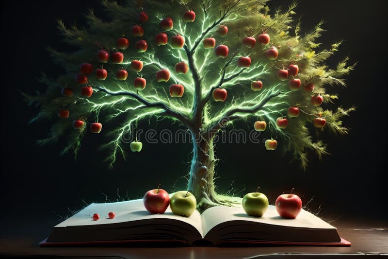 Open book and tree of knowledge, abstract background royalty free stock image