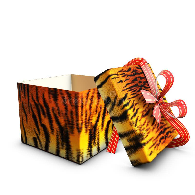 Open box gift tiger tape red