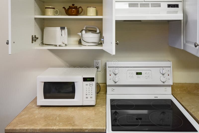 Open and Primary Appliances on Average Home Kitchen. Stock