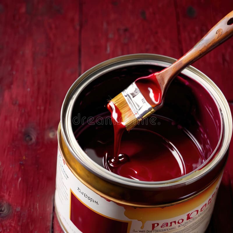 Open can of paint with Maroon paint , color concept stock illustration