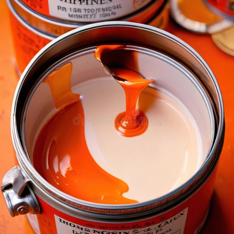 Open Can of Paint with Tangerine Paint , Color Concept Stock