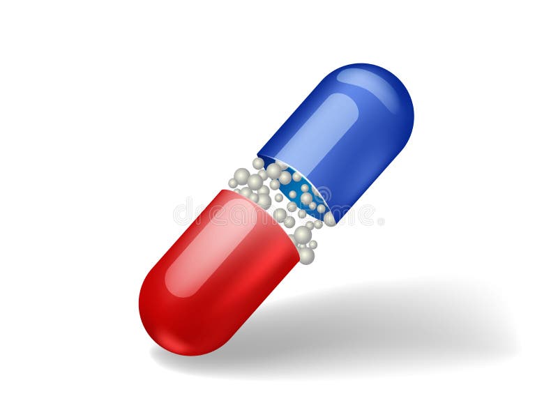 Open capsule pill with powder on white background. royalty free illustration Open capsule pill with powder on white background. royalty free illustration