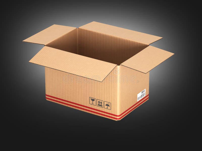 Open Cardboard Box On Black Gradient Background 3d Stock Illustration