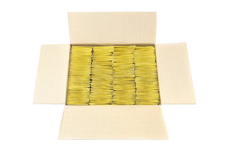 Open Cardboard Shipping Box Full of Lined Bubble Envelopes Isolated on