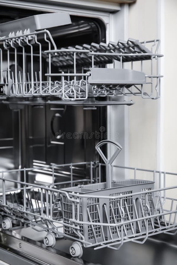 416 Open Modern Dishwasher Clean Tableware Closeup Stock Photos Free