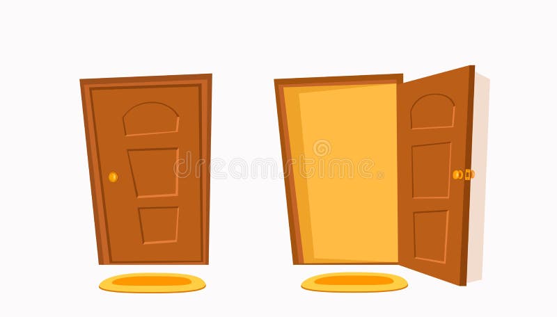 Open and close door cartoon colorful vector illustration.