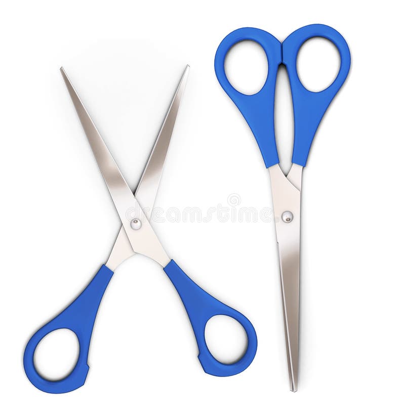 Open and closed blue scissors on a white background. stock illustration Open and closed blue scissors on a white background. stock illustration