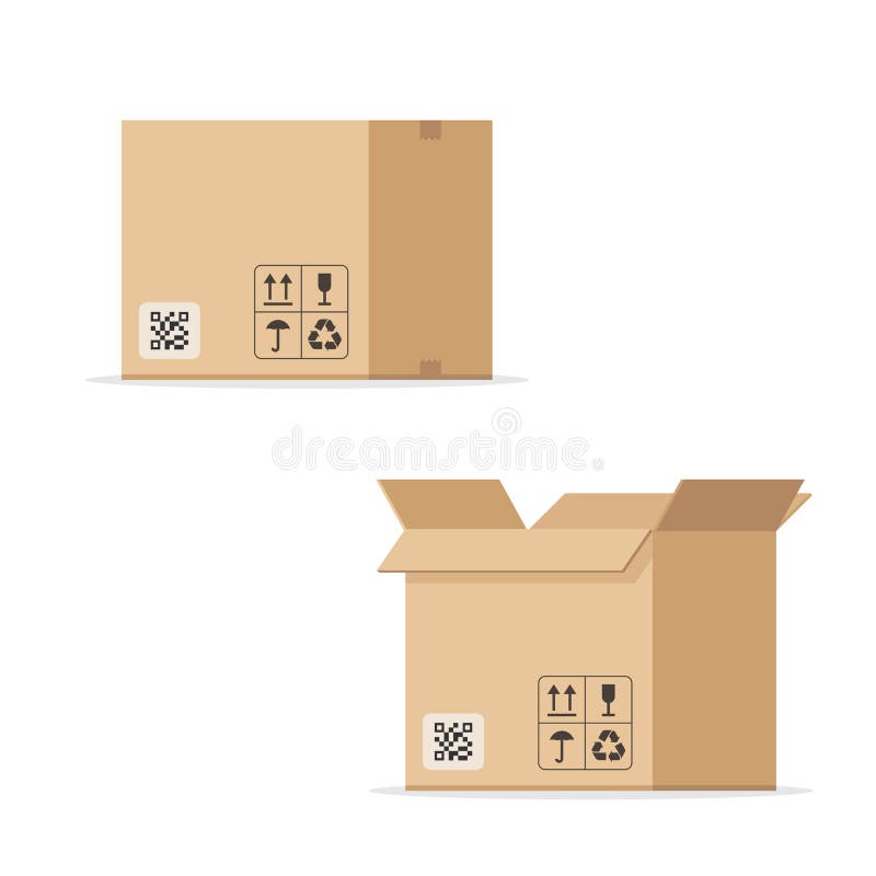 Open and closed cardboard box vector illustration