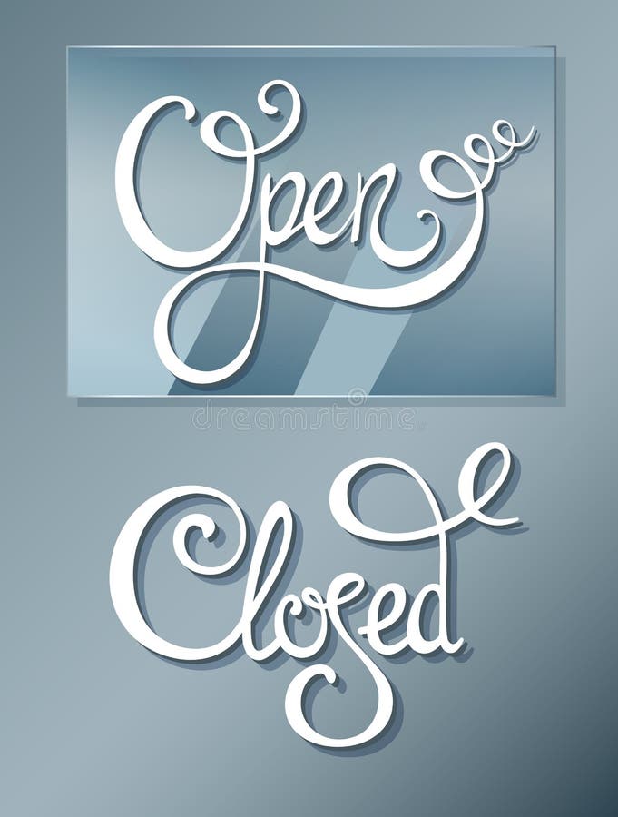 Open Closed on glass board stock vector. Illustration of blue - 29415369