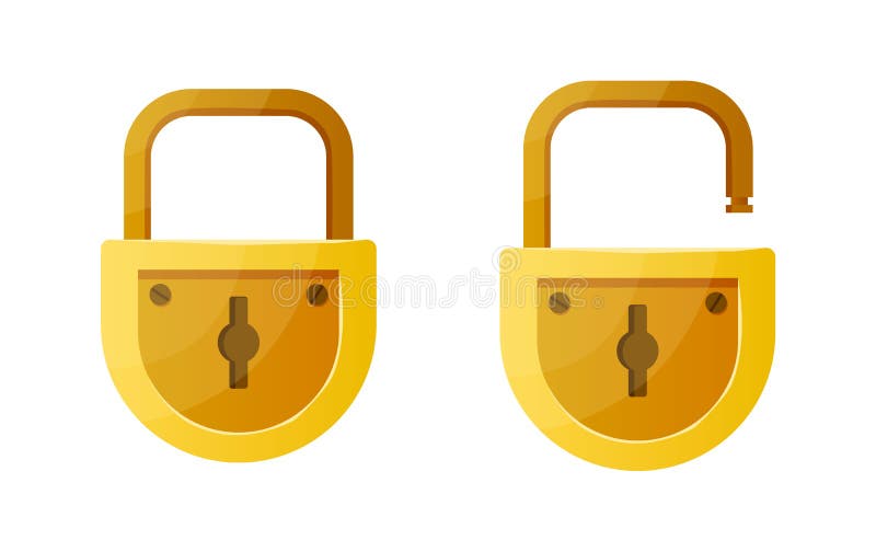 Open and Closed Lock. Cartoon Data Encryption and Home Security Symbol.  Golden Padlock Shape Design with Interlock Stock Vector - Illustration of  gold, open: 227710725