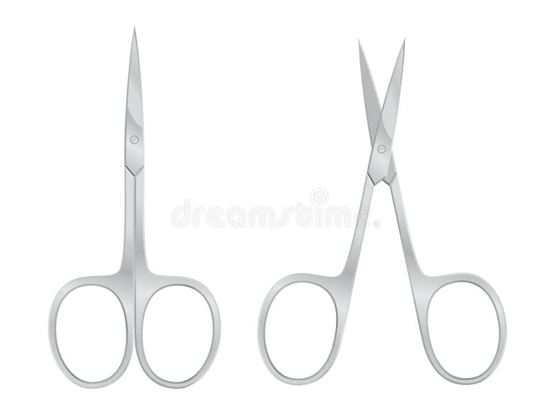 Open and closed nail scissors isolated on white background. Cosmetic equipment for manicure and pedicure. Vector