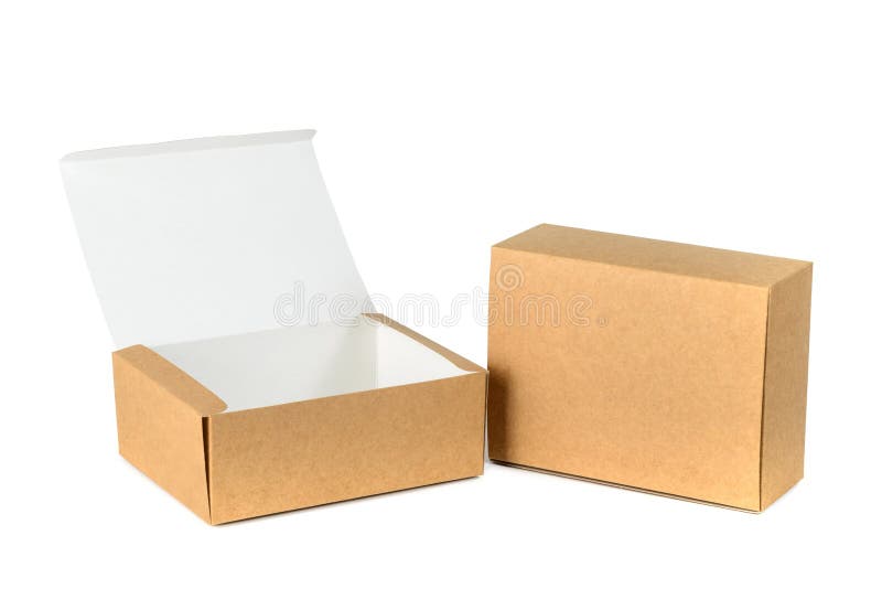 Open and closed two cardboard Box or brown paper box isolated wi stock photos Open and closed two cardboard Box or brown paper box isolated wi stock photos