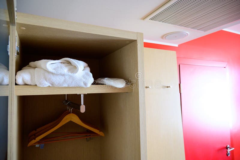 Open Closet with Hangers in the Hotel Room Stock Photo Image of close
