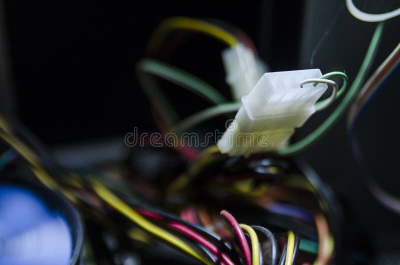 Open computer power supply unit with dust stock photography