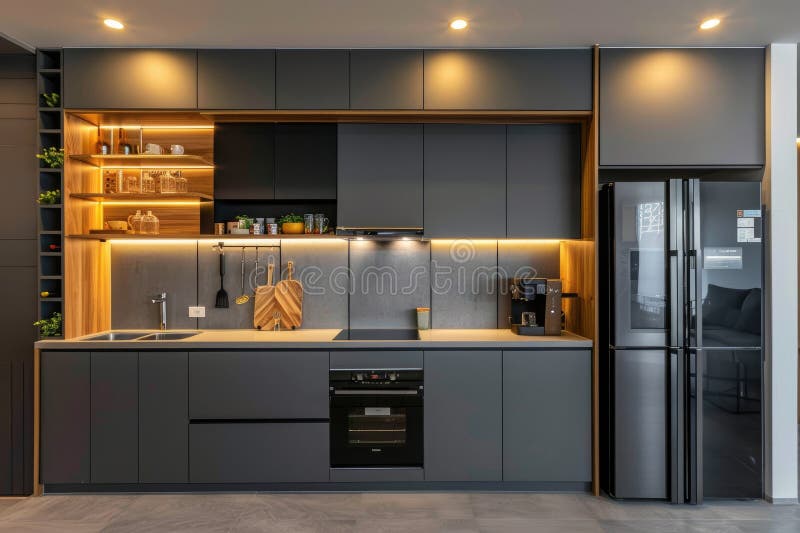 Open concept modern kitchen in a new home royalty free illustration