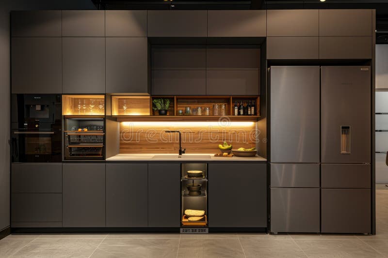 Open concept modern kitchen in a new home stock illustration