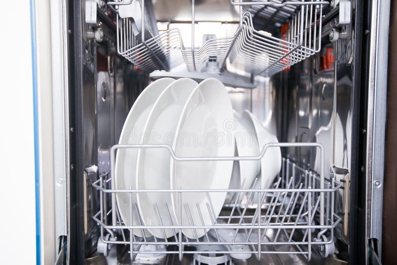 Open Dishwasher with Clean Dishes Stock Image Image of home, load