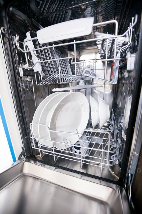 Open Dishwasher with Clean Dishes Stock Photo Image of load