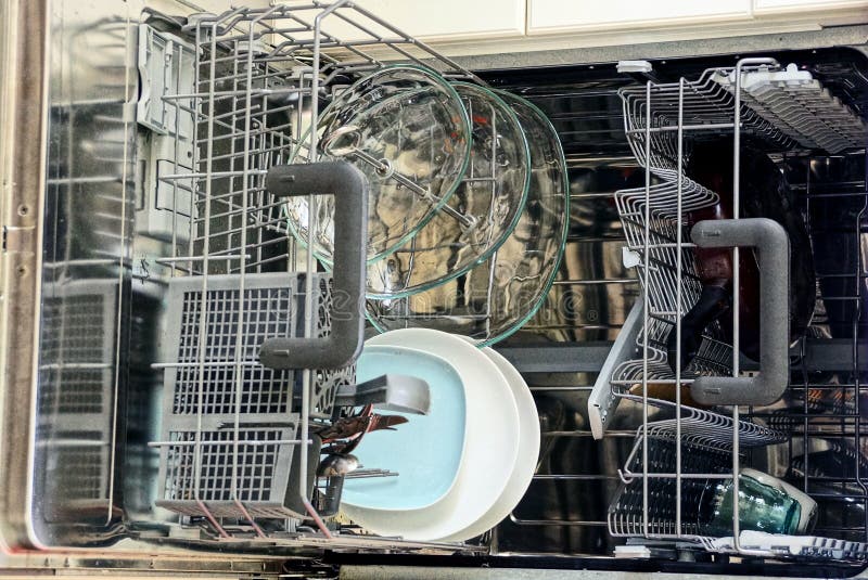 Open Dishwasher with Dishes in the Kitchen Stock Image Image of