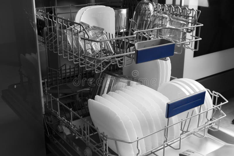 Open Dishwasher in the Kitchen Stock Image Image of lifestyle