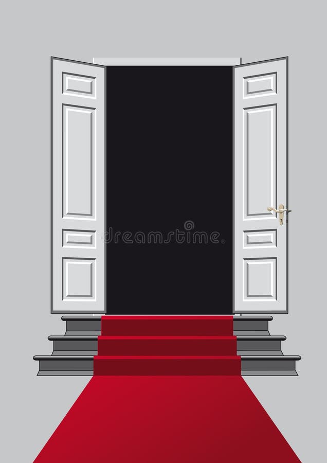 Red carpet leading to an open door, illustration. Red carpet leading to an open door, illustration