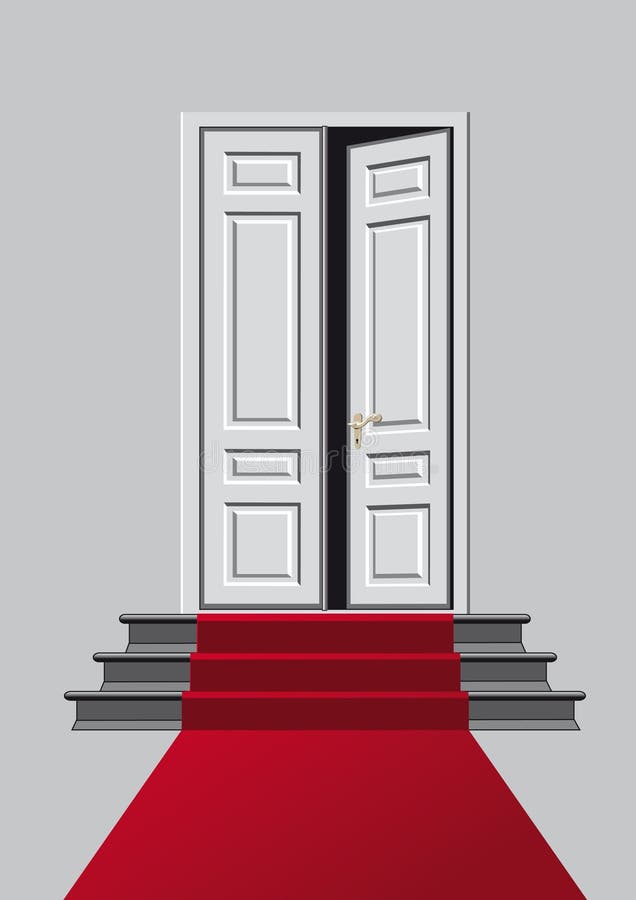 Red carpet leading to an open door, illustration. Red carpet leading to an open door, illustration