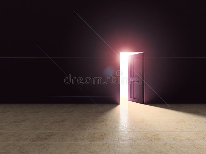 La luce che splende attraverso il retro di una porta aperta.