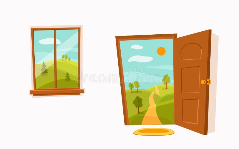 Open Door Cartoon Colorful Vector Flat Illustration. Stock Vector -  Illustration of handle, frame: 136775115