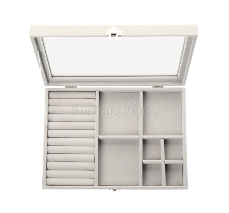 Open Elegant Jewelry Box Isolated on White, Top View Stock Image